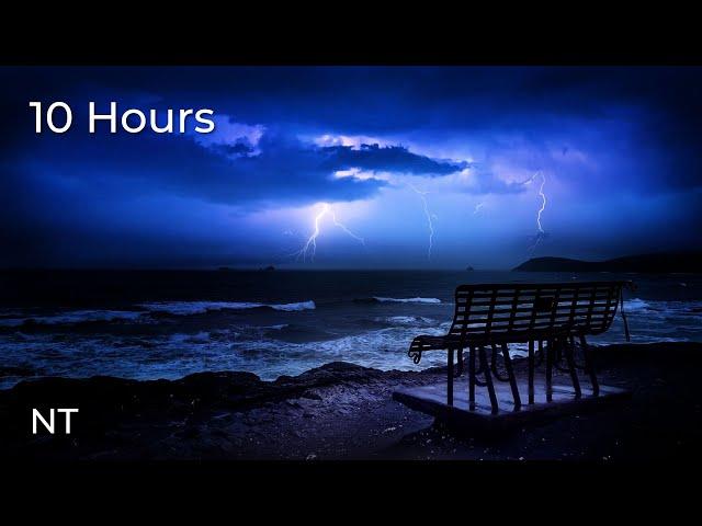 Ocean Thunderstorm Sounds & Lightning at the Beach | Ocean Waves & Thunderstorm Sounds for Sleep