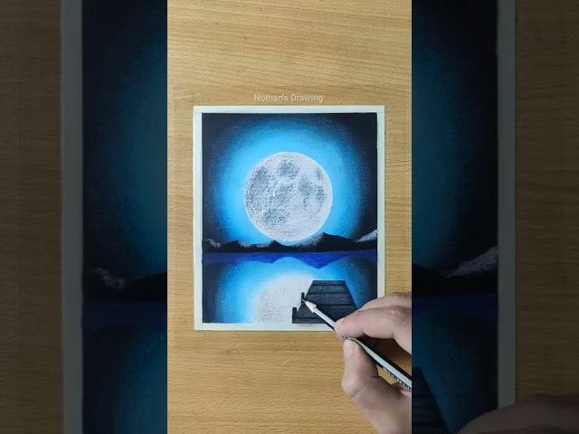 Oil pastel drawing / Moonlight night scenery drawing #shorts