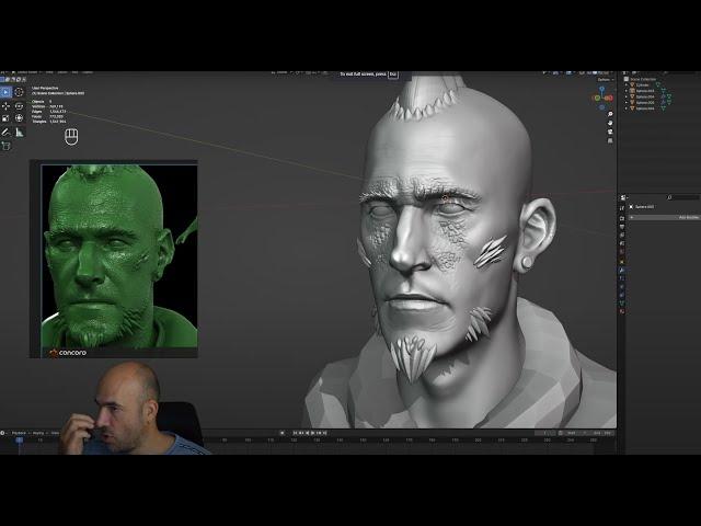 Man from Concord head for about 1h in Blender sculpting