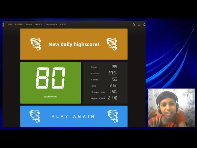 80 at Puzzle Storm (as against personal best of 91) | Chess Master Ethan Vaz