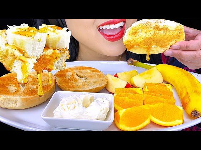 ASMR CREAMY HONEY BAGEL & FRUITS *MAKE & EAT WITH ME 먹방 MUKBANG Eating Sounds (NO TALKING) ASMR Phan