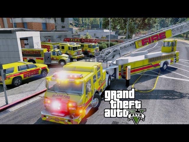 GTA 5 Firefighter Mod Brand New Tiller Ladder Firetruck Responding & Fighting Fires In Blaine County