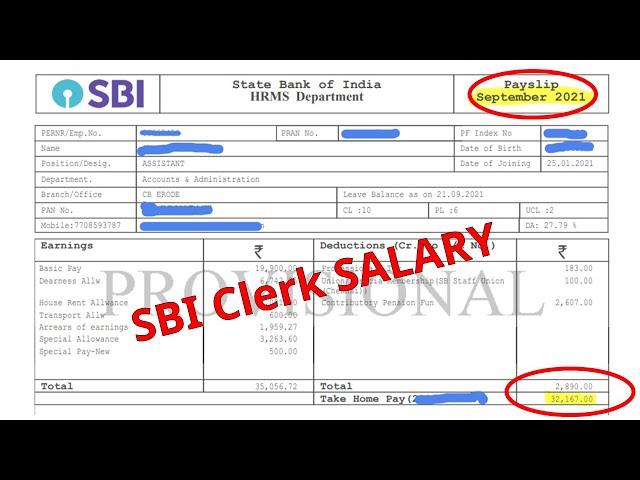SBI clerk salary | Latest in hand salary slip of 2021 | SBI Jr Associate Salary