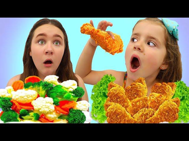 Ruby and Bonnie Pretend Play School & Learn to Eat Healthy food