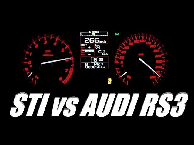 Subaru STI (305hp) vs Audi RS3 (367hp) 0-280 Kph Acceleration Top Speed