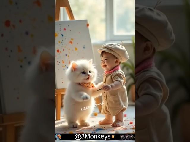 Cute Kitten and baby Dance #cute #cat #Kitten #baby #trend  #kitty #funny #ai #catdance #aicreator