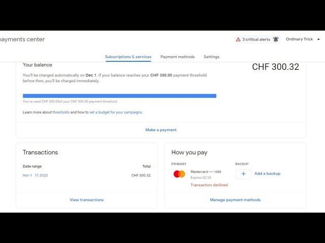 Google Ads 300 CHF Threshold method