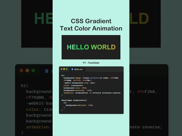 css gradient text color animation #shorts #css #cssanimation #css3 #html