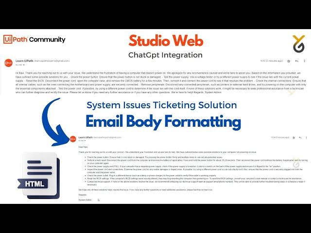 UiPath | Gmail Email Body Formatting in UiPath Studio Web | ChatGpt Integration | English