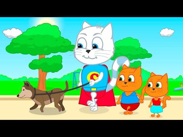 Cats Family in English - Superhero's guide dog Cats Cartoon for Kids