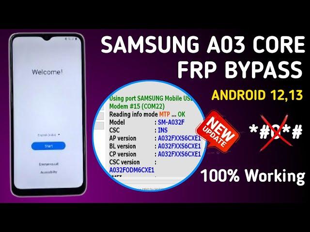 Samsung A03 Core (SMA032F) Frp Bypass 2025 Android 13 | Samsung A03 Google Account Unlock