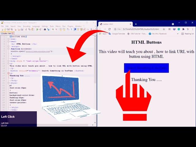 Onclick event in HTML | Connect URL with Button in html | button On click | Onclick Java Script