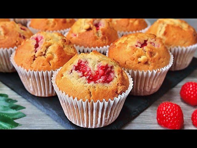 The most delicious and easy to make raspberry and white chocolate muffins! Super soft and fluffy!