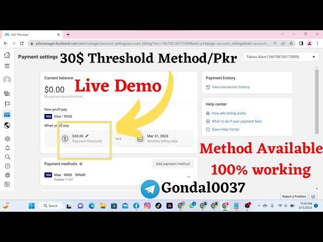 30$ FaceBook Threshold Method live Demo || How to run Facebook ads for free