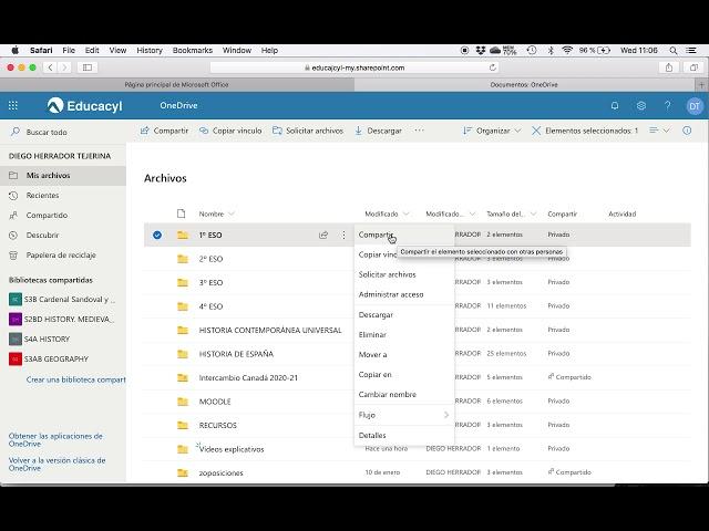 Explicación de cómo compartir y enviar vínculo en One Drive