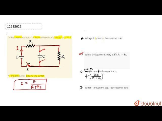 In the circuit as shown in figure the switch is closed at `t = 0`.   A long time after