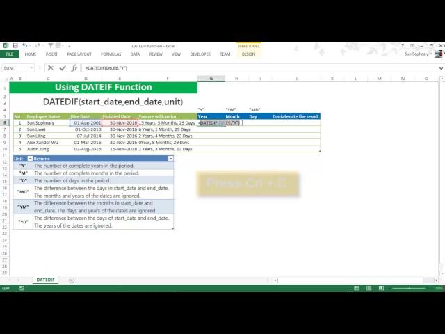 How to use DATEDIF function in Excel