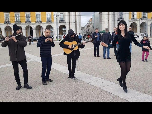 Emma O"Sullivan dancing in Lisbon with Crann Mór