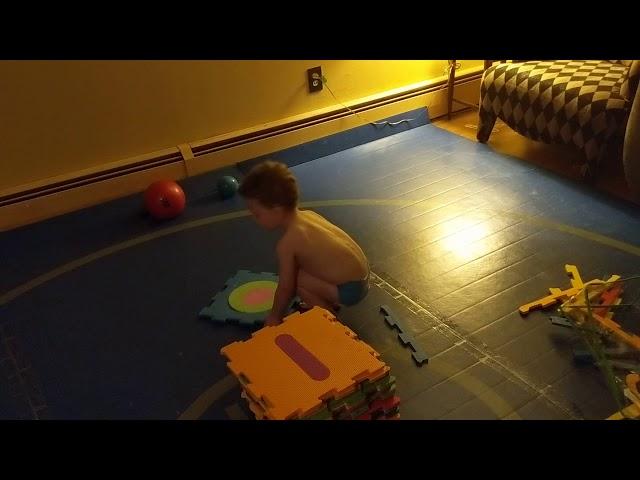 3 year old doing Box Jumps on Walmart letter's!