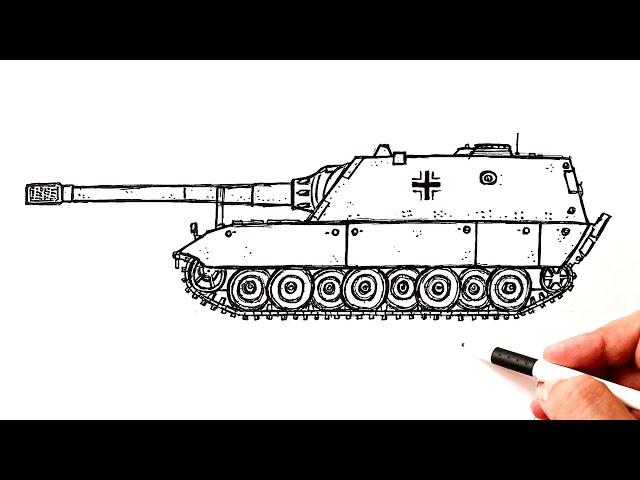 How to draw a tank Jagdpanzer E-100