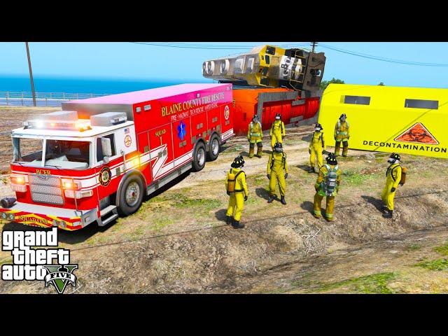 GTA 5 Firefighter Mod HAZMAT Unit Responding To A Train Derailment Crash With Chlorine Leaking