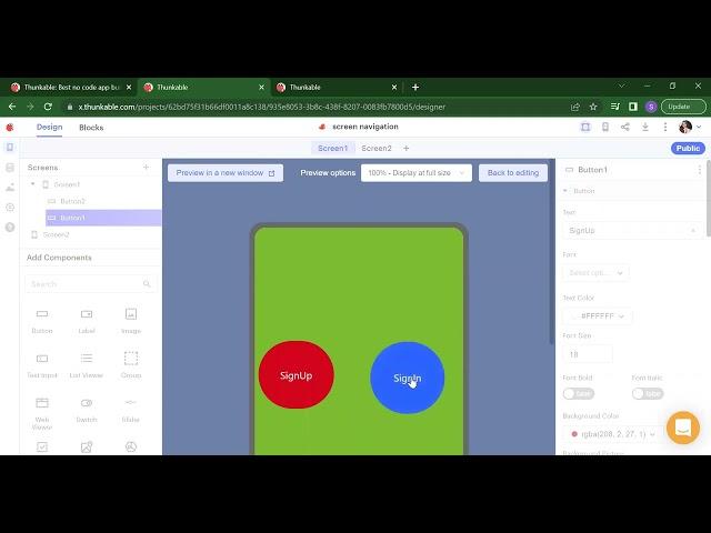 App Development || Tutorial 3||  Beginner Tip "Change screens with a button click" in Thunkable