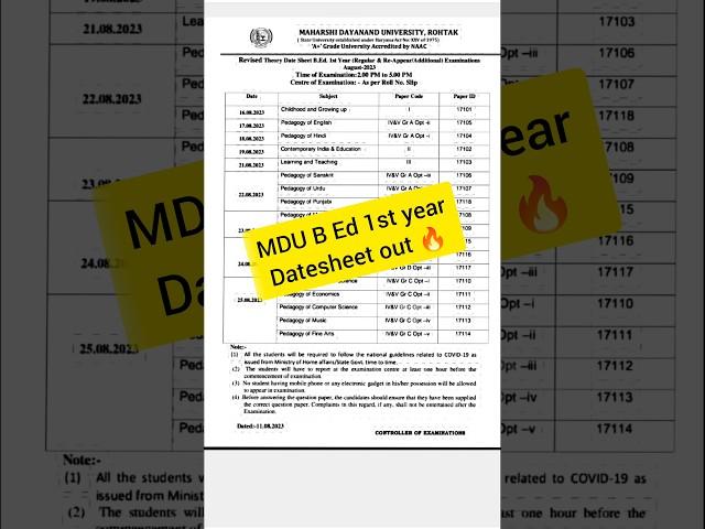 mdu b.ed exam date 2023|mdu b.ed 1st year exam date 2023 #mdu #mdudatesheet #mduexams #shorts