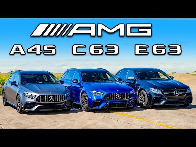 New AMG C63 v E63 v A45: DRAG RACE