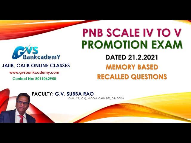 PNB SCALE IV to V PROMOTIONAL EXAM DATED 21/02/2021