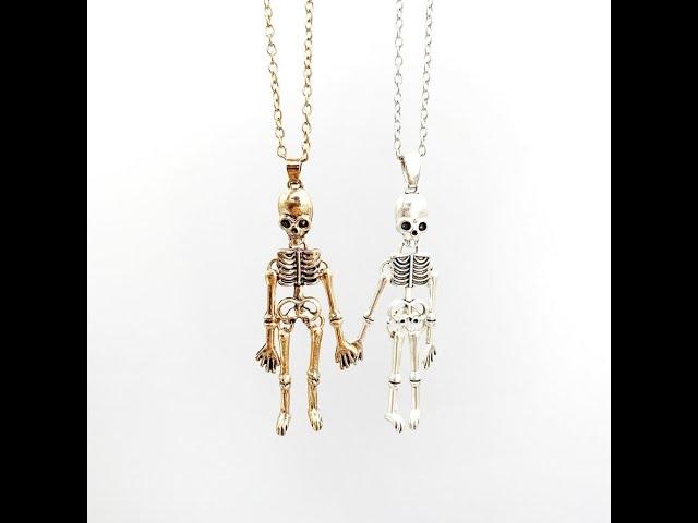 BFF necklaces for 2 best friends, skeleton friendship necklace for 2.