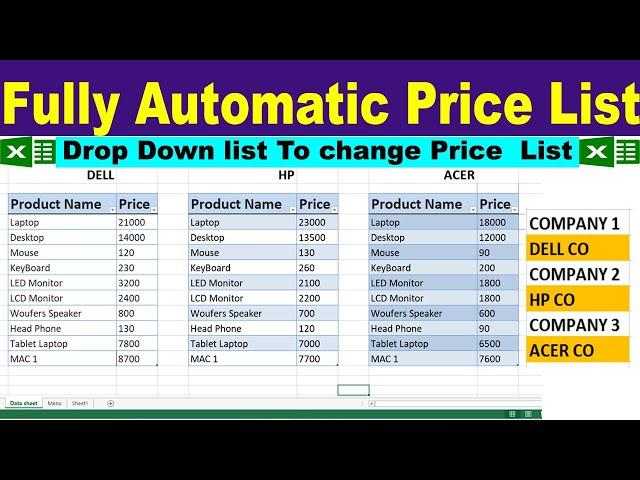 How to Create Automatic Price list in Excel by learning center in Urdu/hindi