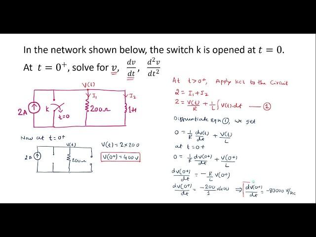 Find voltage, its first and second derivatives using initial conditions