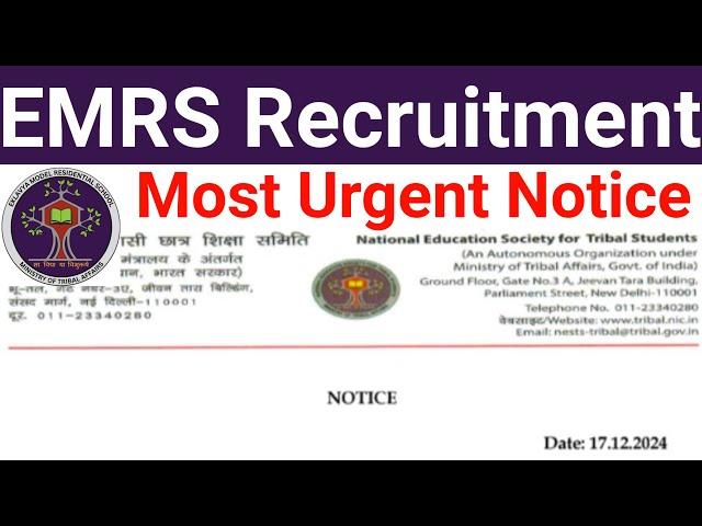 EMRS PERMANENT RECRUITMENT MOST URGENT NOTICE OUT ON 18 DECEMBER 2024