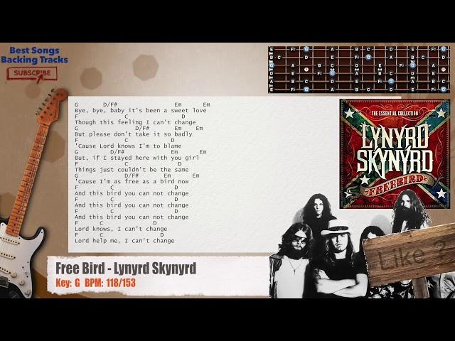  Free Bird - Lynyrd Skynyrd Guitar Backing Track with chords and lyrics