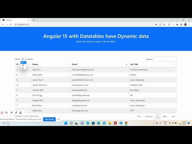 Angular 15 with Datatable having Dynamic data