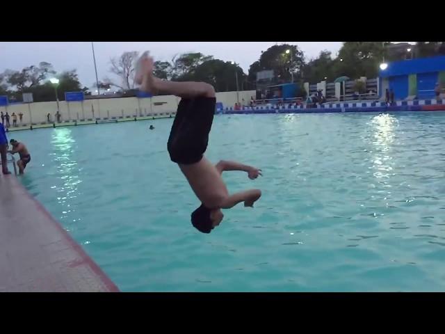 How to do back flip in swimming pool (slow motion)