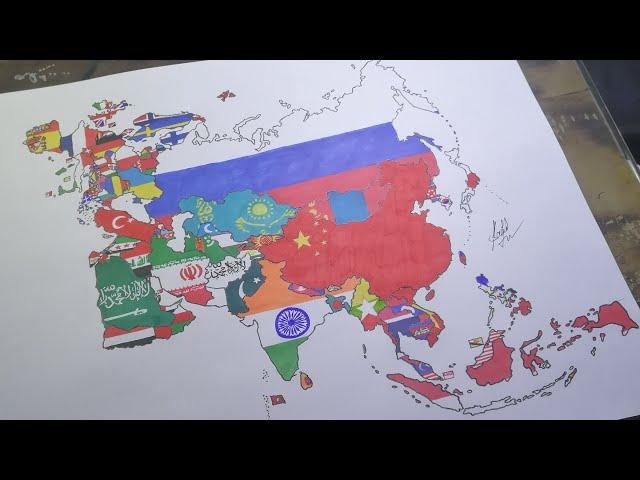 Eurasia flag map drawing | Drawing flag map of Eurasia