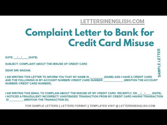 Complaint Letter To Bank For Credit Card Misuse - Credit Card Misuse Complaint Letter to the Bank