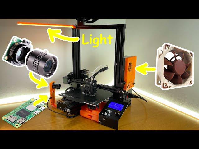 3d printer upgrades with Raspberry Pi Zero 2 W, HQ camera, lamp and fan for Creality Ender 3