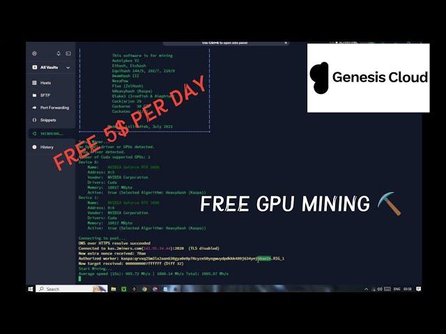 Free GPU Mining  | 5$ Day For Free | Using Genesis Cloud | #GPU_MINING