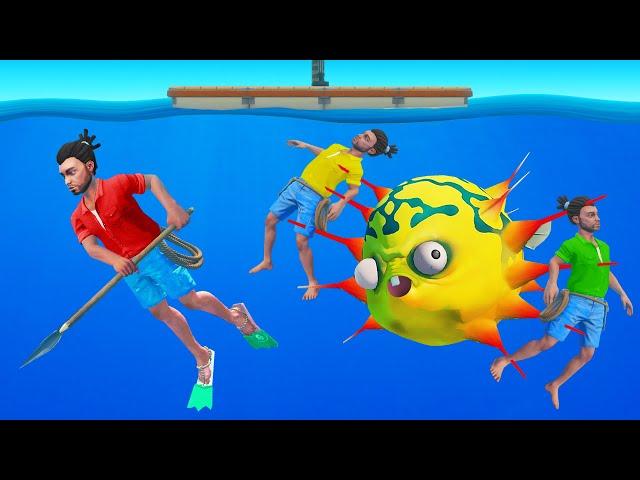 HUNTING The DEADLY PUFFER Fish! (Raft Multiplayer)