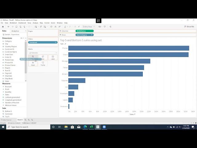 Top 5 and Bottom 5 Sales in same report using SET in Tableau