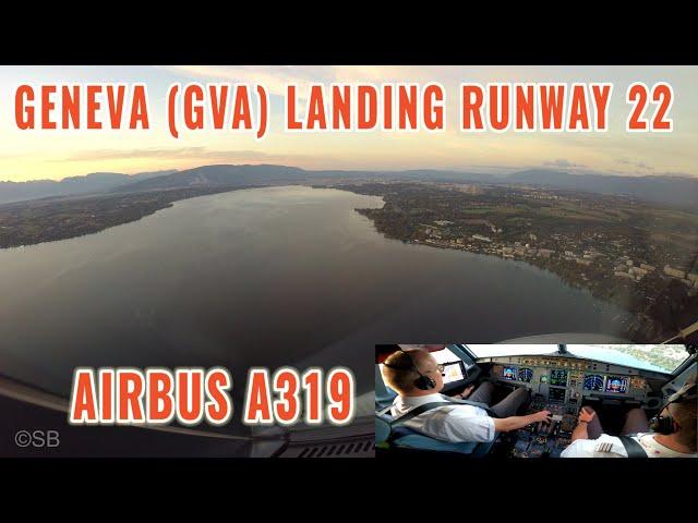 Geneva (GVA) | Beautiful sunrise approach over the lake to runway 22 | Airbus cockpit + pilots view