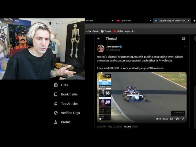 xQc reacts to France's biggest YouTuber doing Race Event with 60K tickets sold in 30min