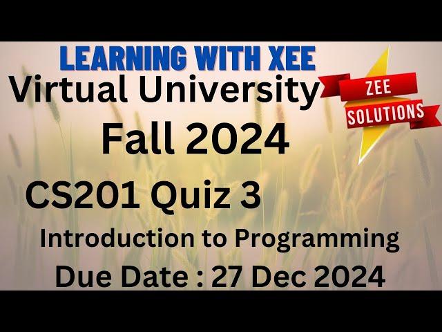 CS201 Introduction to Programming Quiz 3 Fall 2024 Virtual University of Pakistan