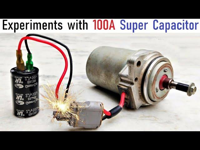 Run 12v 100 Amp Starter DC Motor with 500F Super Capacitor Ultra High Current - 2.7v Green Cap