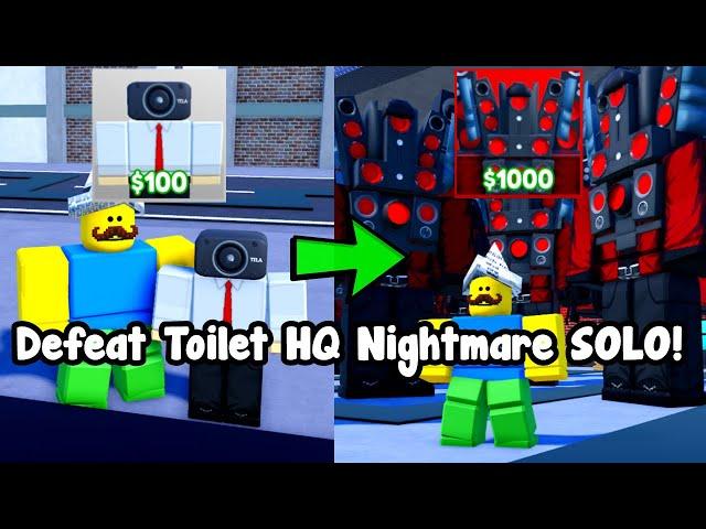 I Defeated Toilet HQ Nightmare Solo! Noob To Master - Toilet Tower Defense Roblox