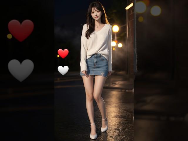 AI Lookbook Quickness Test #76 - Thailand Street White Sweater + Denim Miniskirt Female Model l Game