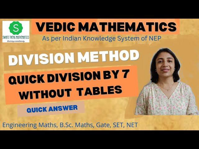 Quick Division by 7 ||  Division method Vedic math bsc || vedic maths division method