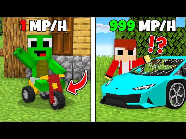 Who's car faster Baby Mikey & JJ RICH fast vs POOR car in Minecraft challenge (Maizen Mizen Mazien)